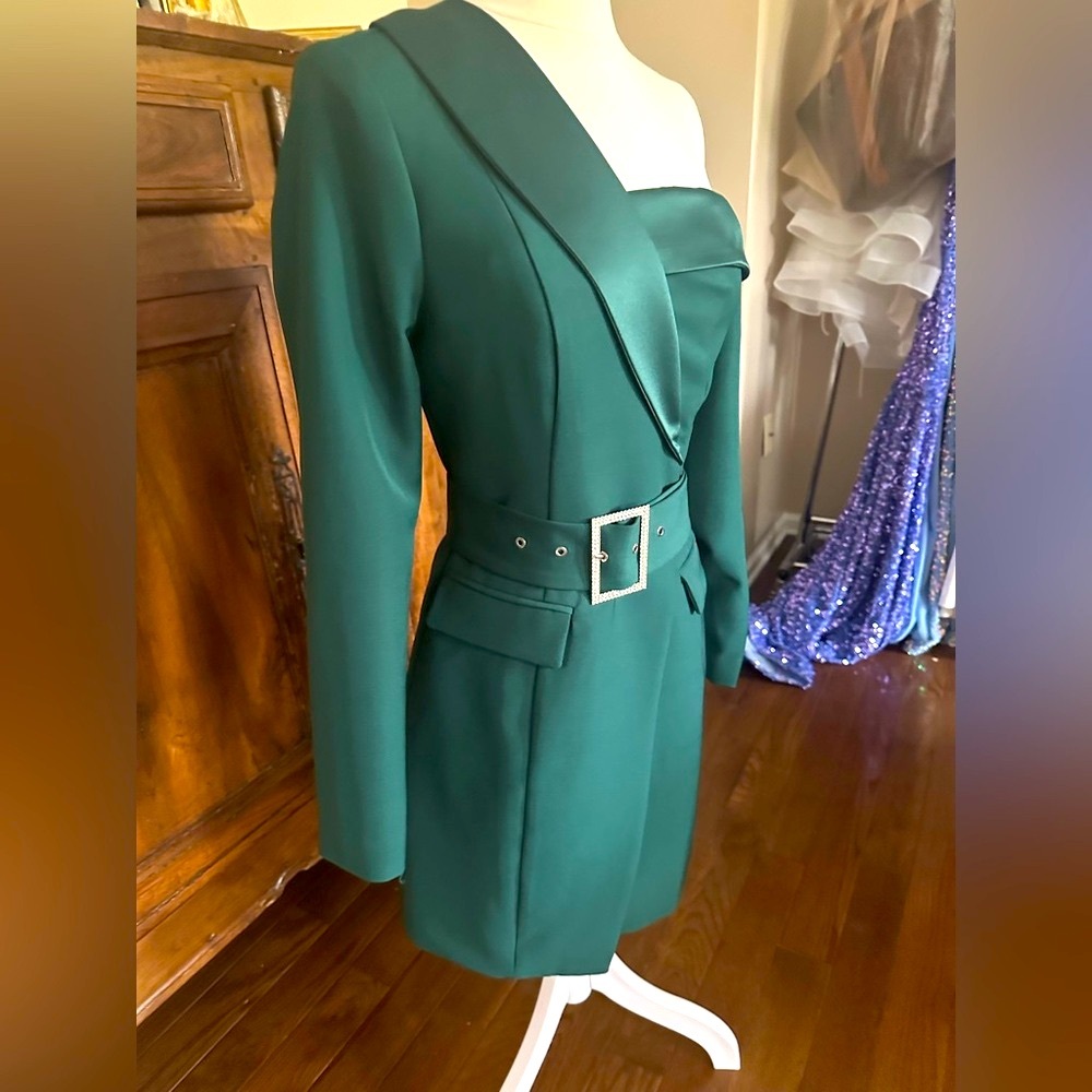Lavish Alice Green Asymmetrical Dress 4 rhinestone belt